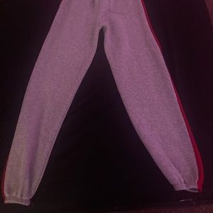 Red striped grey sweatpants